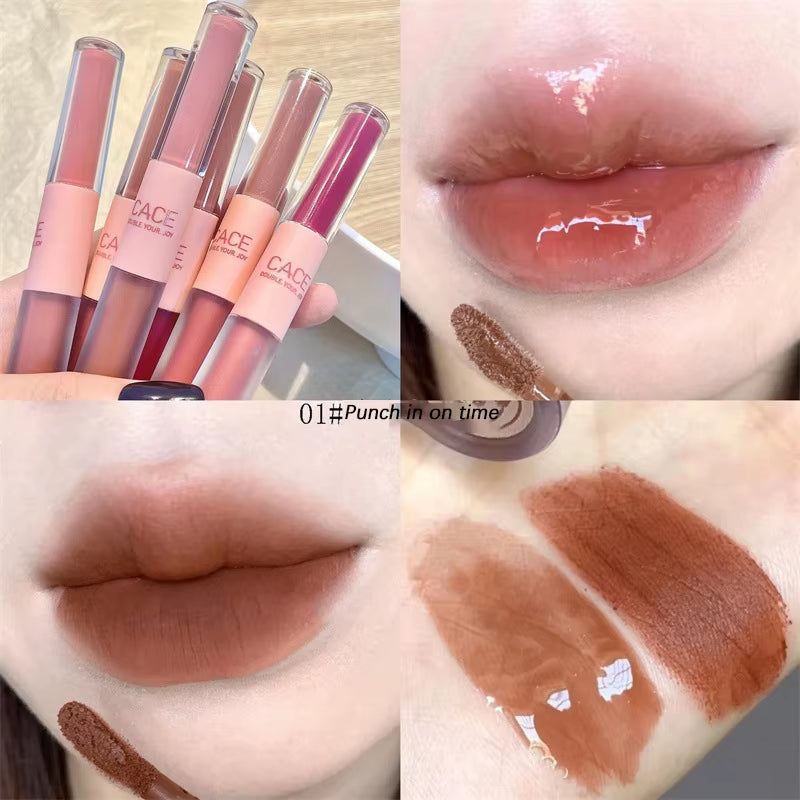 Double-Headed Lip Gloss: Long-Lasting, Waterproof, and Moisturizing with a Matte Velvet Finish