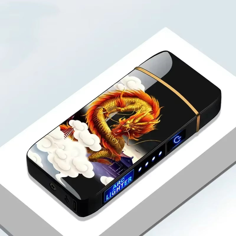Windproof Electric Metal Lighter: Double Arc Flameless Plasma Lighter with USB Rechargeable LED Power Display and Touch Sensor