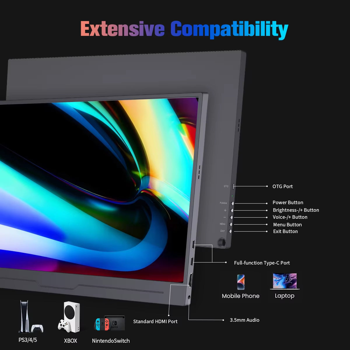 15.6-Inch 4K Ultra Clear HD Gaming Monitor: Portable Display for Xbox, iPhone, Android, Switch, and Laptop