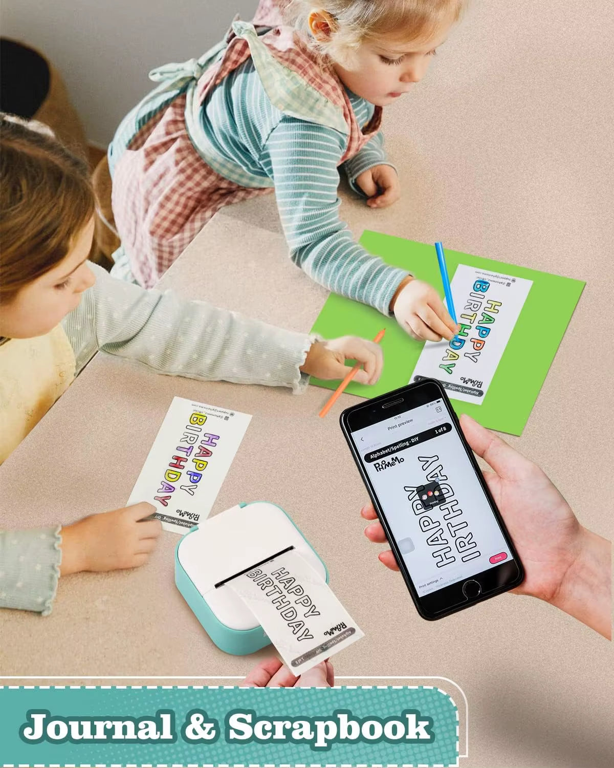T02 Mini Portable Printer: Compact Sticker Printer with 3 Rolls of Paper for Photos, Journals, and DIY Projects