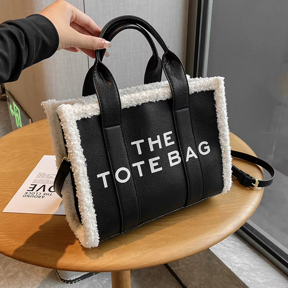 Tote Bag: Fashionable and Versatile Tote Bag with Soft Lamb Wool Stitching