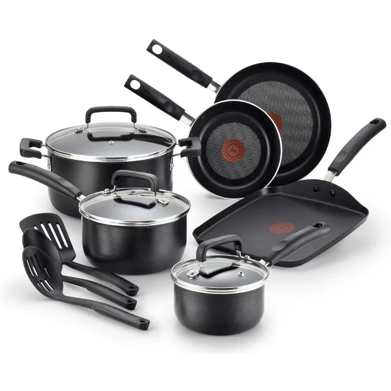 T-Fal Signature Nonstick 12-Piece Cookware Set: Oven and Broiler Safe (Up to 350°F), Dishwasher Safe, Black
