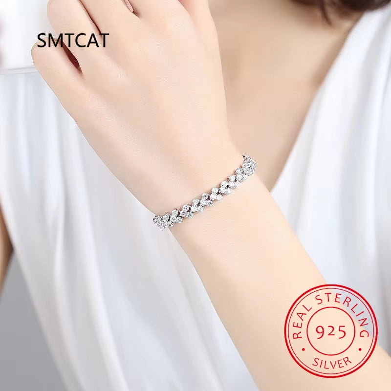 Silver 925 Lab-Created Diamond Simulated Moissanite Bracelets: Elegant Jewelry for Women and Girls