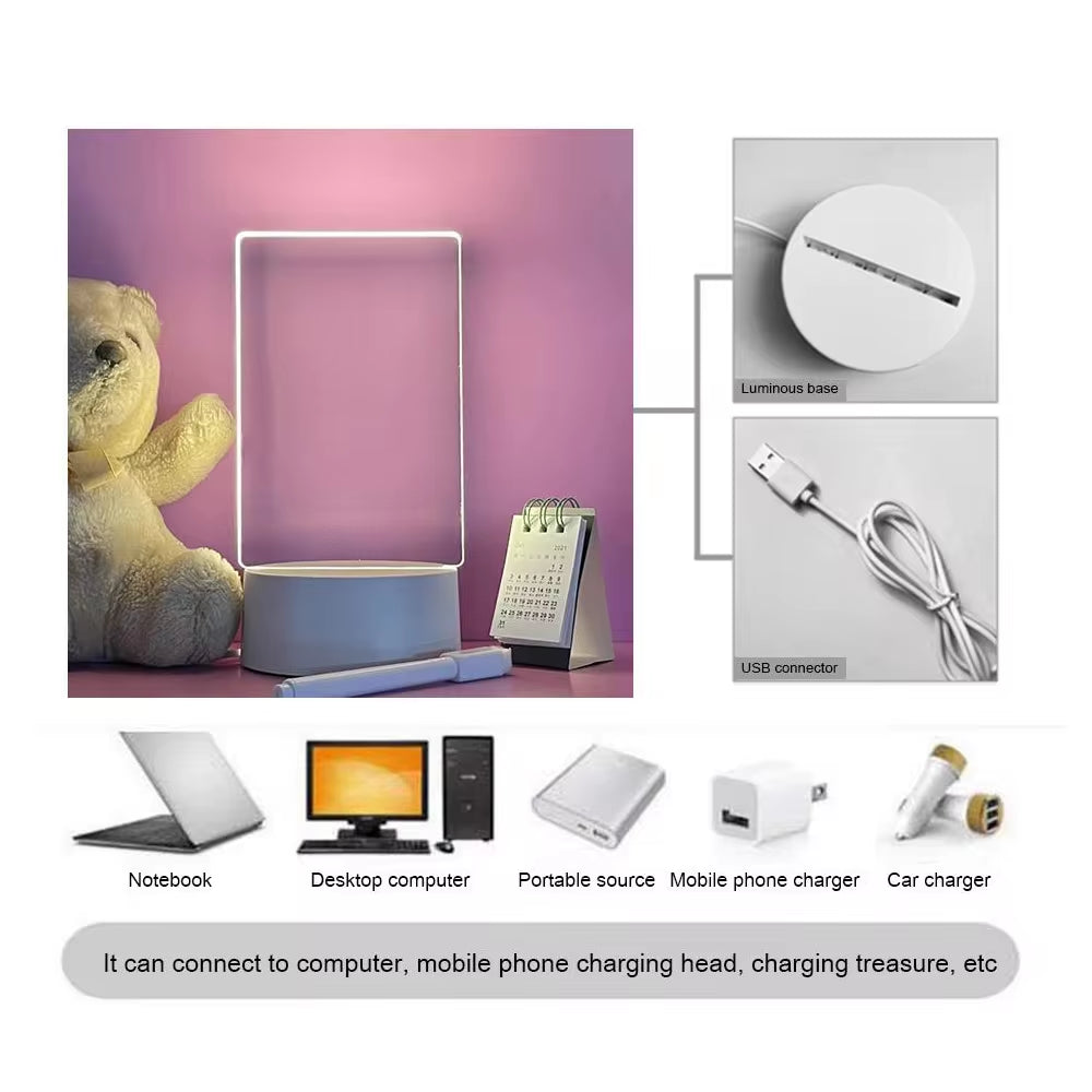 Transparent Luminous LED Night Light: USB-Powered Acrylic Message Board