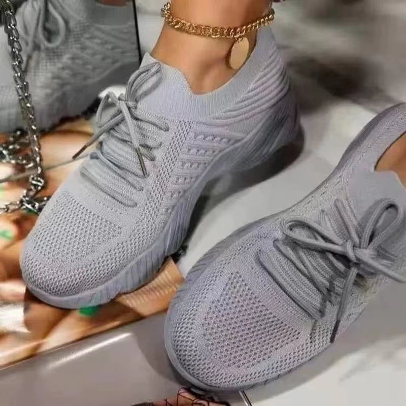 Breathable Mesh Women’s Sneakers – Lace-Up Casual Vulcanized Platform Shoes, Lightweight Trainers