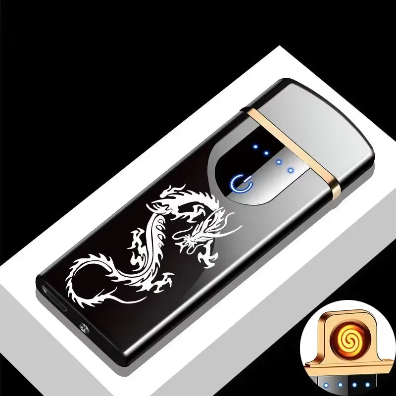 Windproof Electric Metal Lighter: Double Arc Flameless Plasma Lighter with USB Rechargeable LED Power Display and Touch Sensor