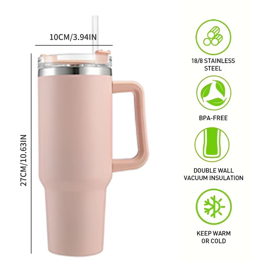 Stainless Steel Vacuum Tumbler 40oz – Travel Coffee Mug with Handle, Insulated Water Bottle & Outdoor Cup