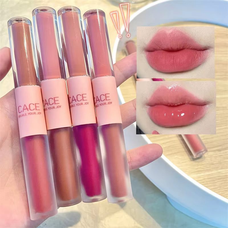 Double-Headed Lip Gloss: Long-Lasting, Waterproof, and Moisturizing with a Matte Velvet Finish