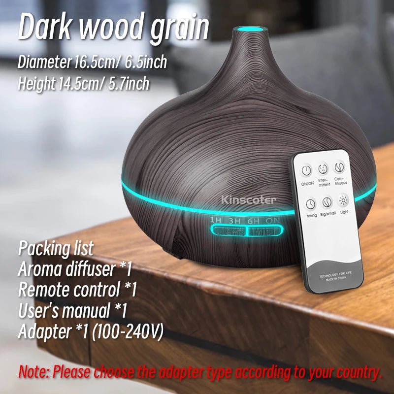 Aromatherapy Air Humidifier Essential Oil Diffuser Wood Grain Remote Control Ultrasonic