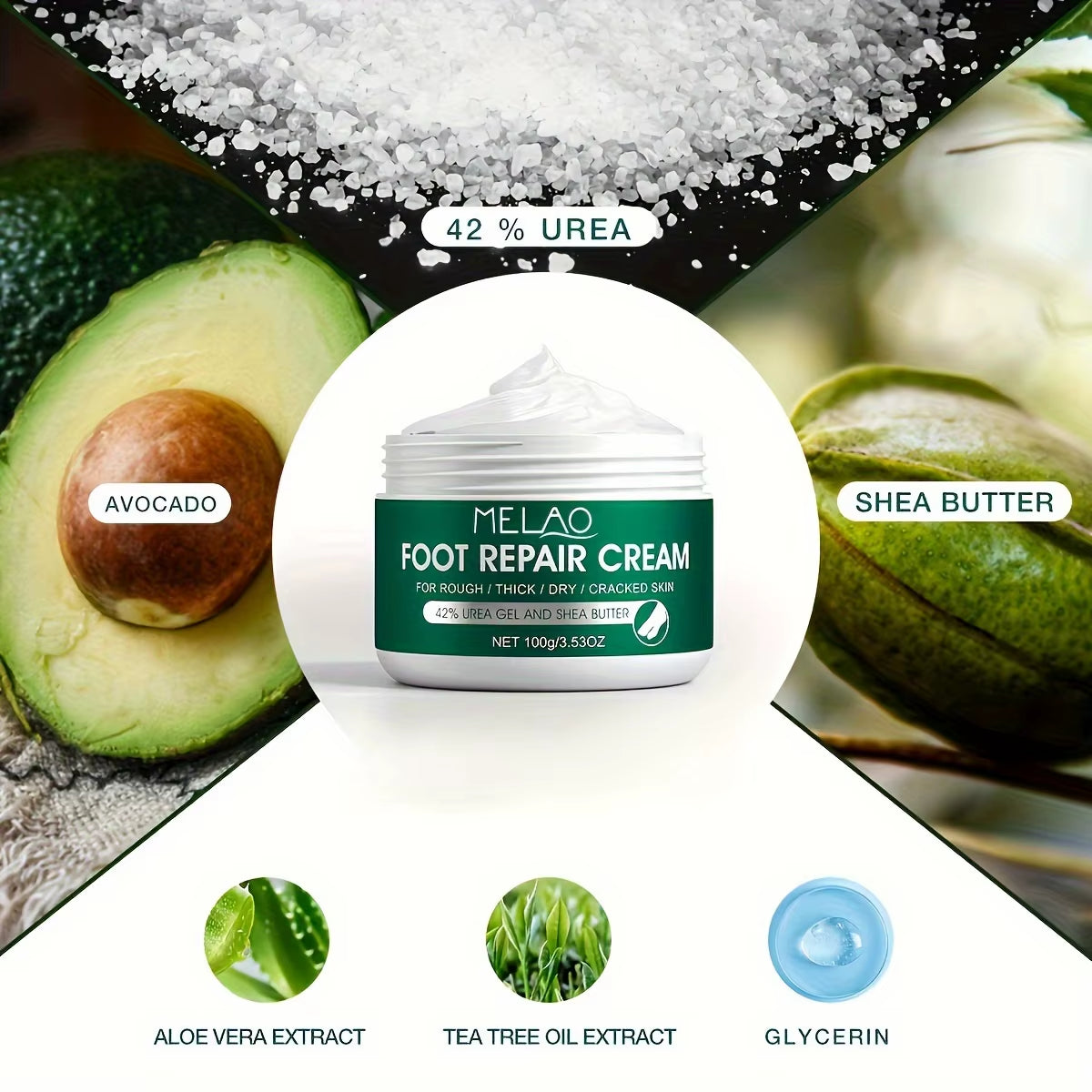 MELAO Foot Cream Moisturizer: Intensive Care for Dry, Cracked Feet and Heels with Urea and Tea Tree Oil