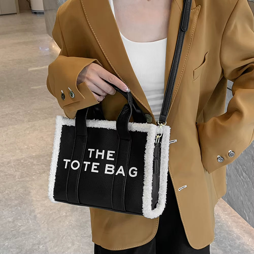 Tote Bag: Fashionable and Versatile Tote Bag with Soft Lamb Wool Stitching