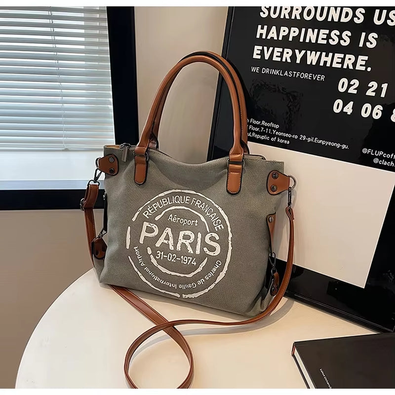 Vintage Paris Stamp Print Shoulder Bag – Women’s Crossbody Handbag with Adjustable Strap