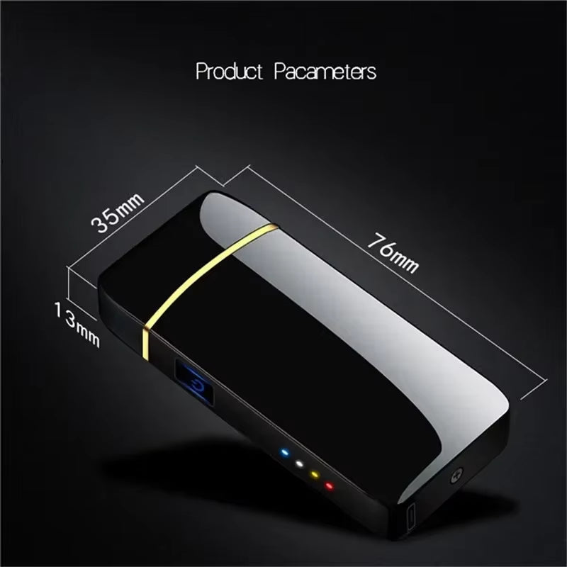 Windproof Electric Metal Lighter: Double Arc Flameless Plasma Lighter with USB Rechargeable LED Power Display and Touch Sensor