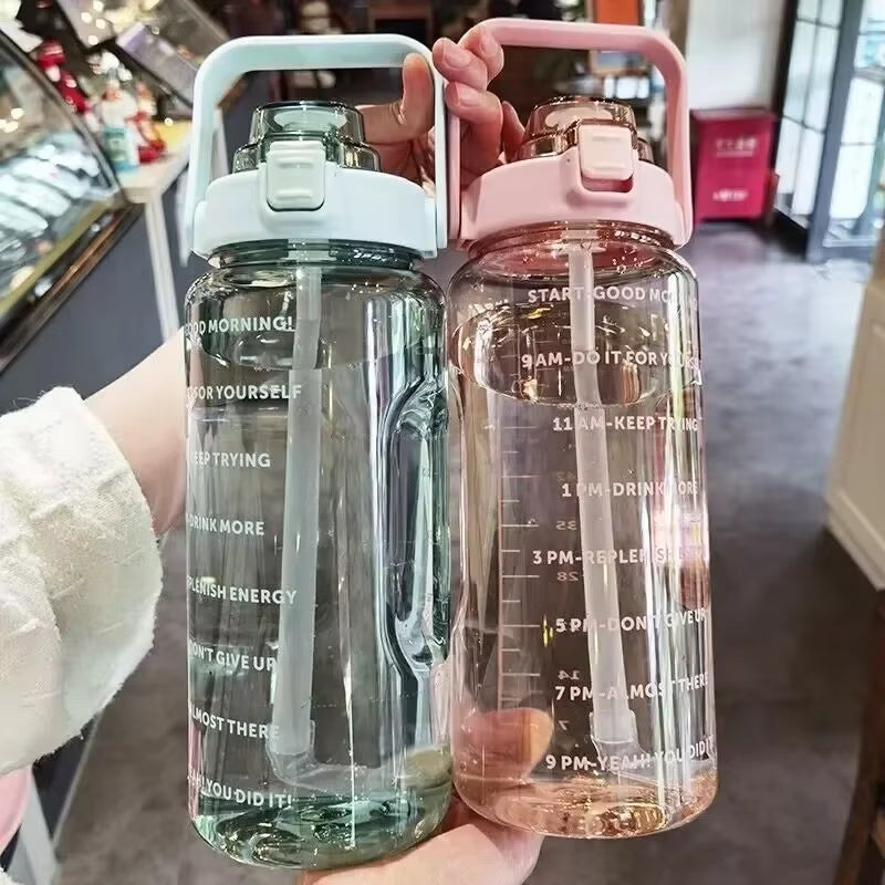 2000mL Sports Drinking Bottle with Time Marker: Large Capacity Fitness Water Bottle for Men and Women