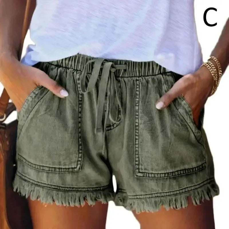 High Waist Elastic Waist Casual Slim Shorts Jeans for Summer