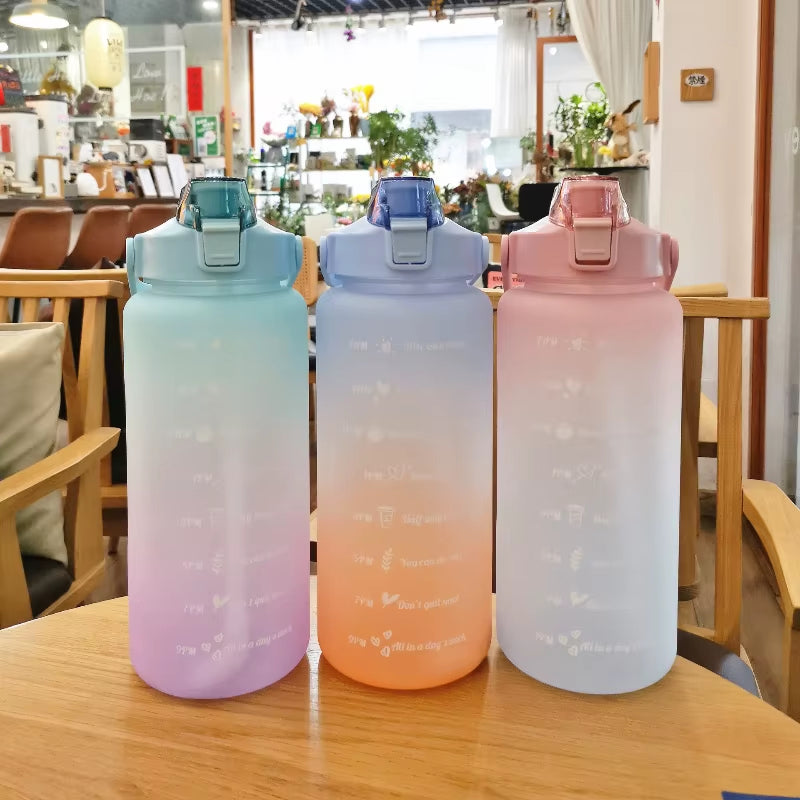 2000mL Sports Drinking Bottle with Time Marker: Large Capacity Fitness Water Bottle for Men and Women
