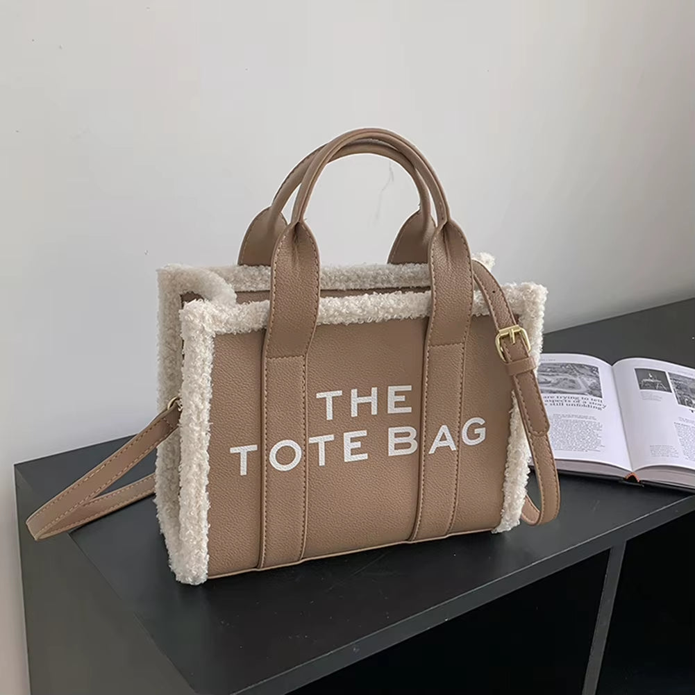 Tote Bag: Fashionable and Versatile Tote Bag with Soft Lamb Wool Stitching