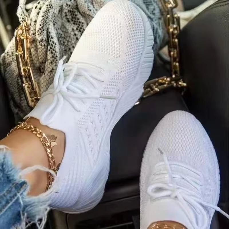 Breathable Mesh Women’s Sneakers – Lace-Up Casual Vulcanized Platform Shoes, Lightweight Trainers