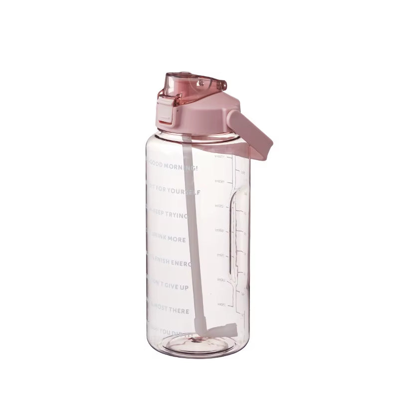 2000mL Sports Drinking Bottle with Time Marker: Large Capacity Fitness Water Bottle for Men and Women