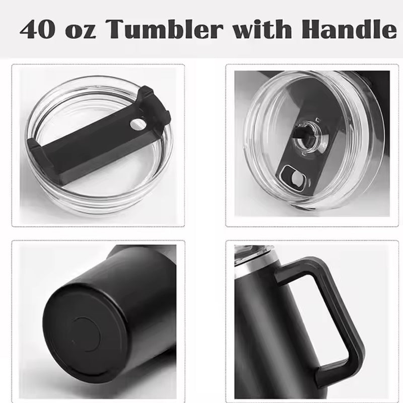 Stainless Steel Vacuum Tumbler 40oz – Travel Coffee Mug with Handle, Insulated Water Bottle & Outdoor Cup