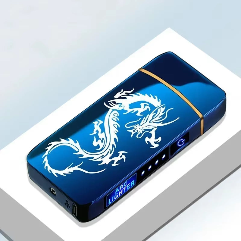 Windproof Electric Metal Lighter: Double Arc Flameless Plasma Lighter with USB Rechargeable LED Power Display and Touch Sensor
