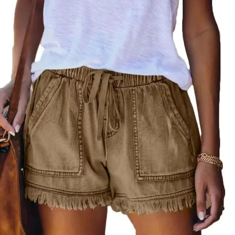 High Waist Elastic Waist Casual Slim Shorts Jeans for Summer