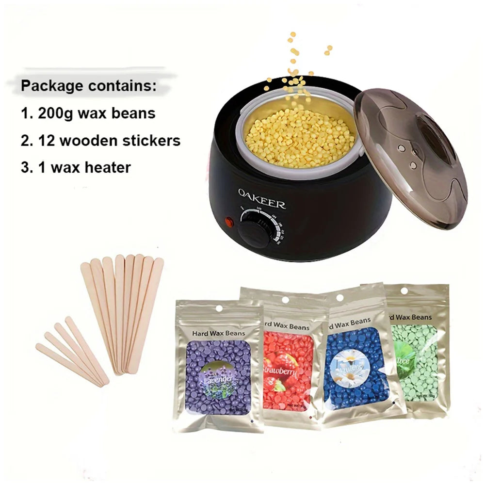 Black Wax Melting Machine and 200g Wax Beans Set: Hair Removal and Wax Therapy
