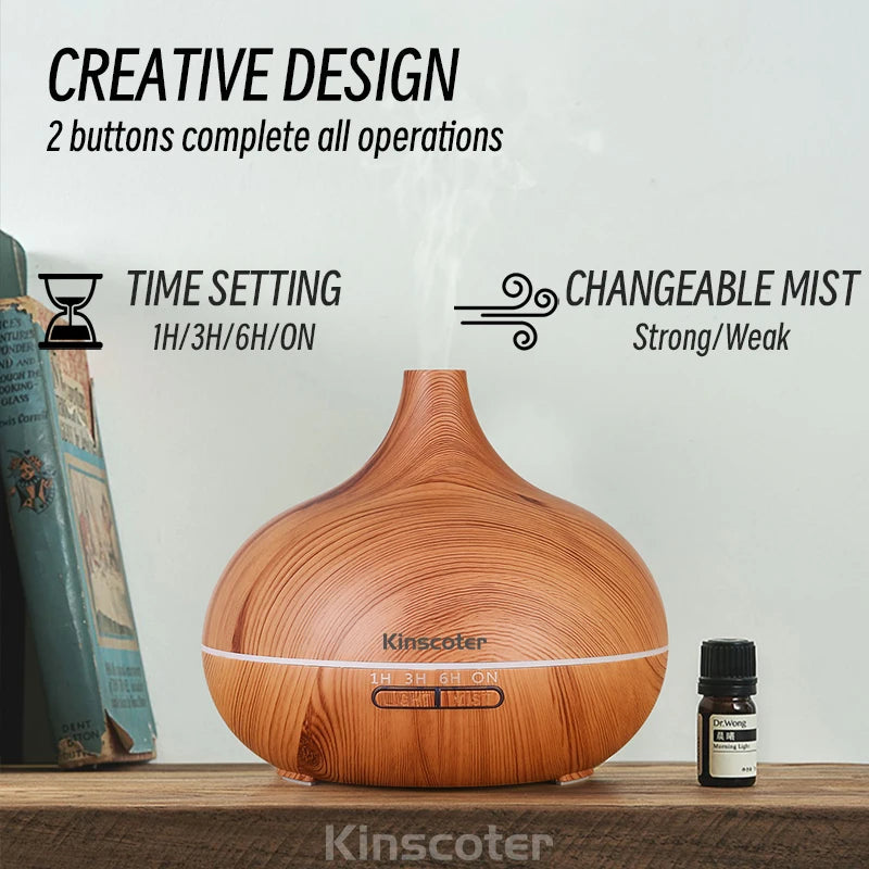 Aromatherapy Air Humidifier Essential Oil Diffuser Wood Grain Remote Control Ultrasonic