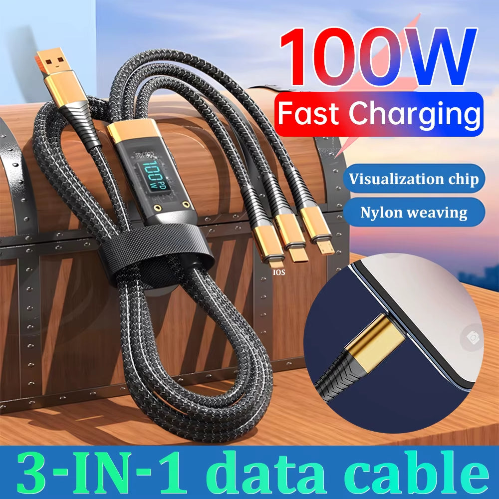 Digital Super Fast Charger: 3-in-1 USB to C Mini Fast Charging Cable for iOS, Huawei, Xiaomi, and Android Phones