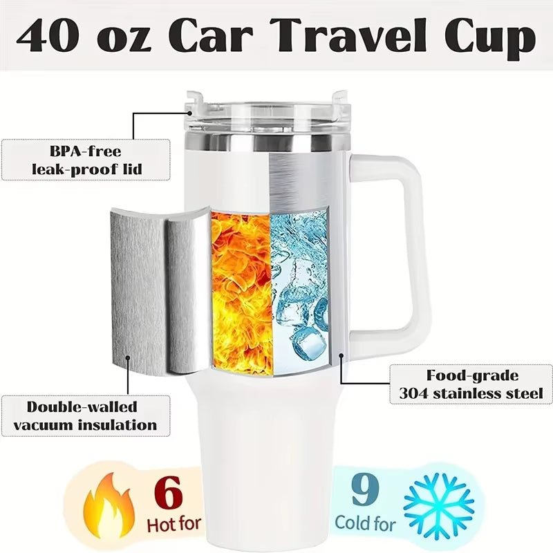 Stainless Steel Vacuum Tumbler 40oz – Travel Coffee Mug with Handle, Insulated Water Bottle & Outdoor Cup