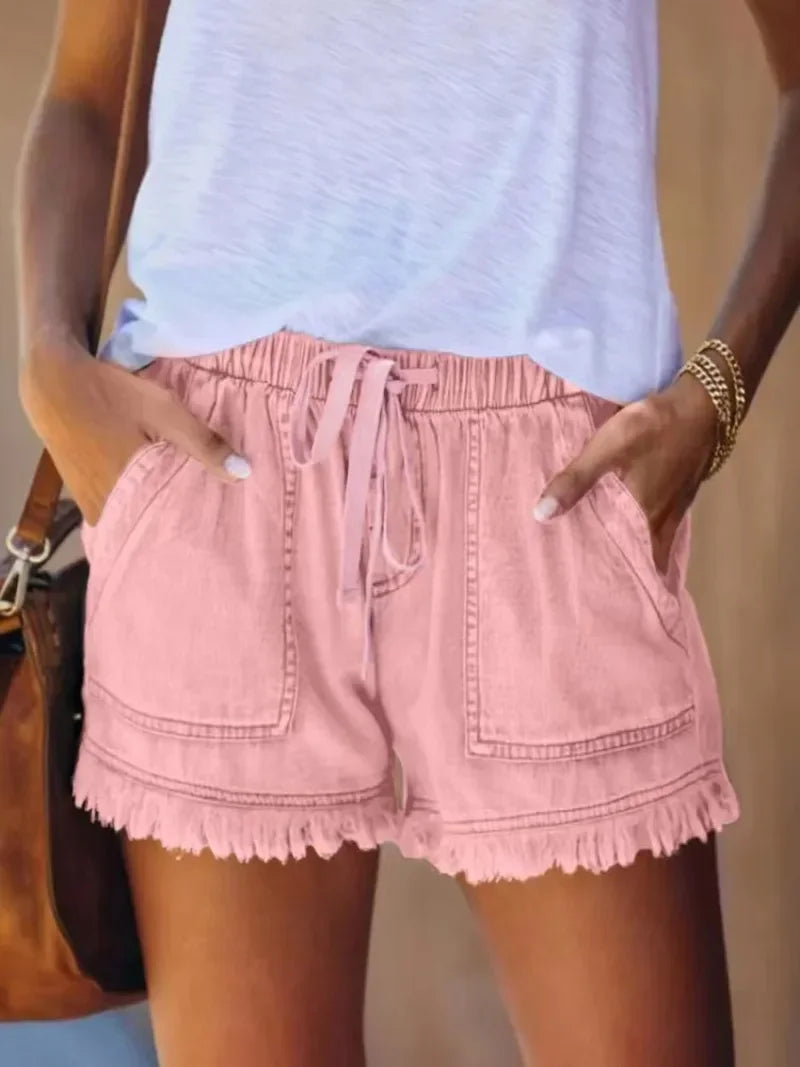 High Waist Elastic Waist Casual Slim Shorts Jeans for Summer
