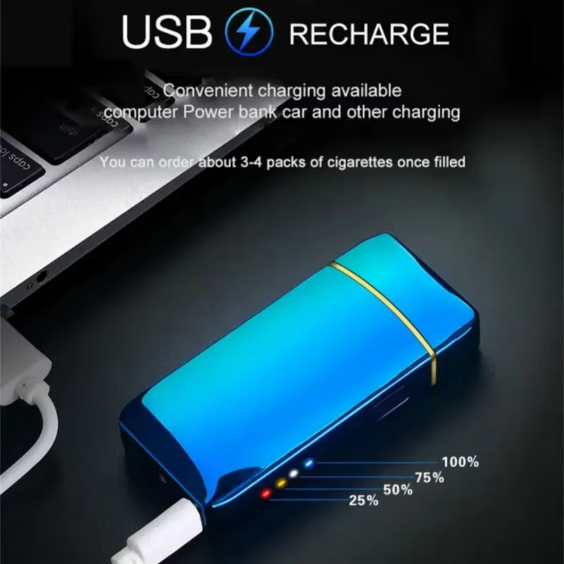 Windproof Electric Metal Lighter: Double Arc Flameless Plasma Lighter with USB Rechargeable LED Power Display and Touch Sensor