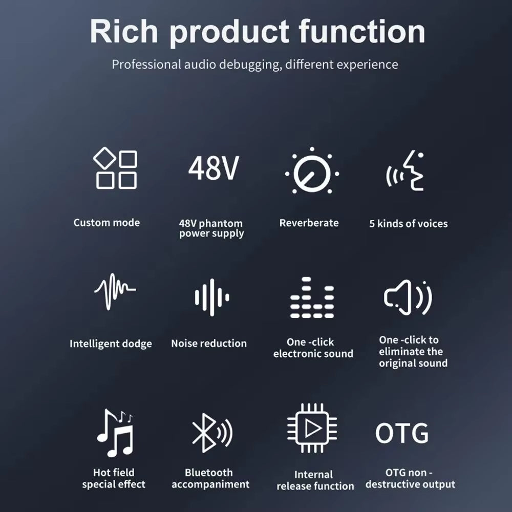 Professional Podcast Live Soundcard Equipment Bundle with 48V XLR Microphone