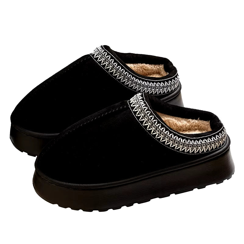 Woman Winter Slippers: Plush Interior, Anti-Slip Sole, Thick Bottom, Embroidered Fashion