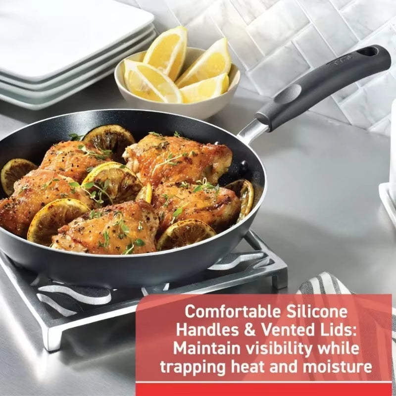 T-Fal Signature Nonstick 12-Piece Cookware Set: Oven and Broiler Safe (Up to 350°F), Dishwasher Safe, Black
