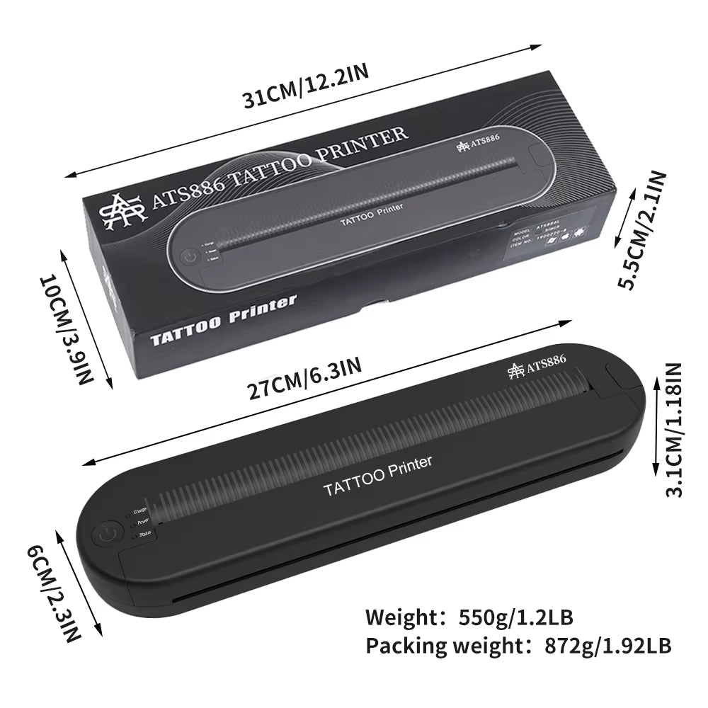 Tattoo Stencil Transfer Printer ATS886 - Portable Thermal Stencil Maker for Line Photo Drawing and Printing