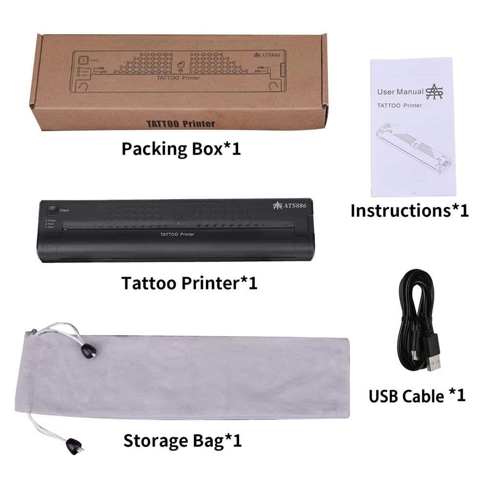Tattoo Stencil Transfer Printer ATS886 - Portable Thermal Stencil Maker for Line Photo Drawing and Printing