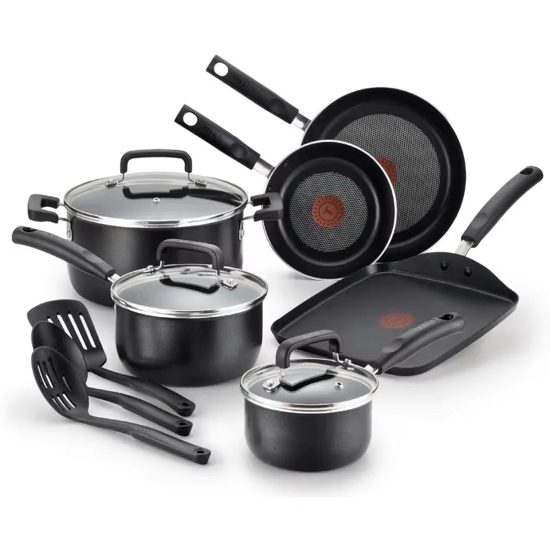 T-Fal Signature Nonstick 12-Piece Cookware Set: Oven and Broiler Safe (Up to 350°F), Dishwasher Safe, Black
