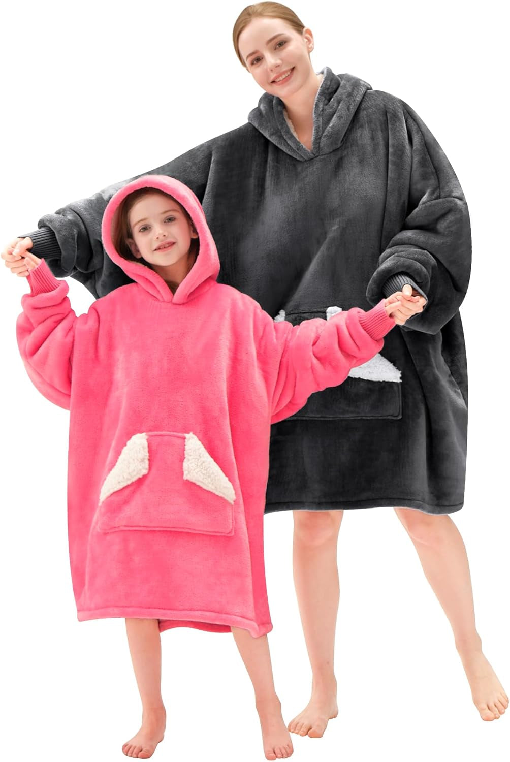 Touchat Wearable Blanket Hoodie for Adults – Oversized Sherpa Fleece Sweatshirt Blanket with Hood, Sleeves & Giant Front Pocket, Ultra-Warm Cozy Grey Gift for Women