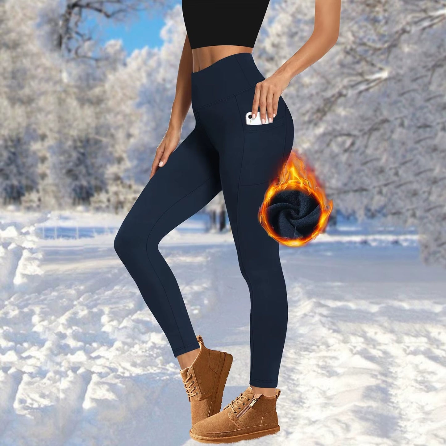 Women's Fleece-Lined Leggings: High-Waisted Thermal Winter Tights with Pockets