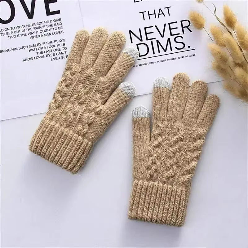 Warm Full Finger Winter Gloves: Men and Women Touchscreen Fleece, Thickened Wool Knitted for Cycling and Driving