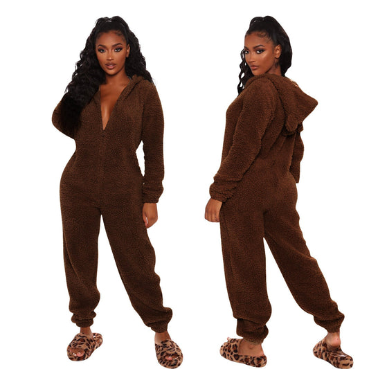 Women's Autumn and Winter Plush One-Piece Pajamas