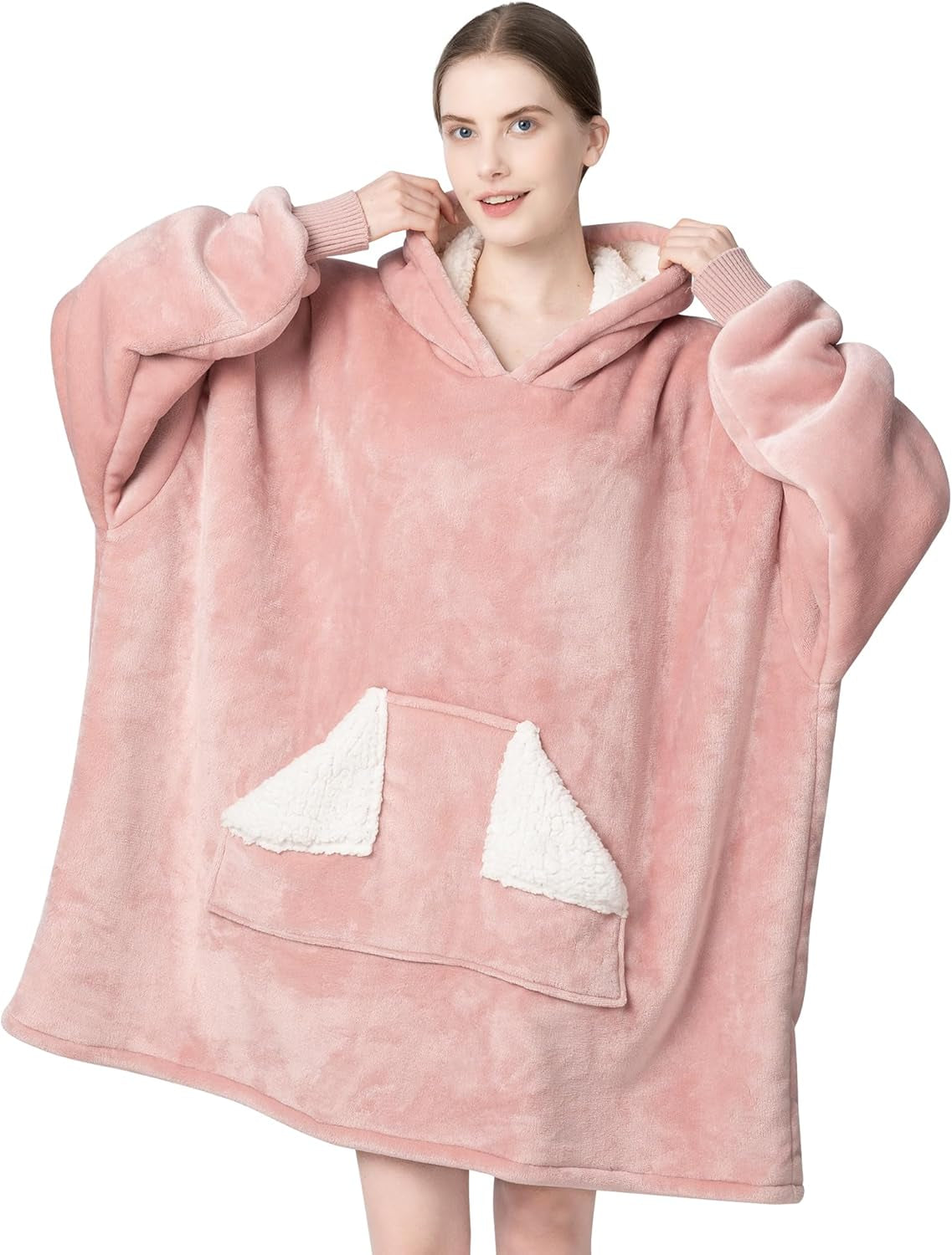 Touchat Wearable Blanket Hoodie for Adults – Oversized Sherpa Fleece Sweatshirt Blanket with Hood, Sleeves & Giant Front Pocket, Ultra-Warm Cozy Grey Gift for Women