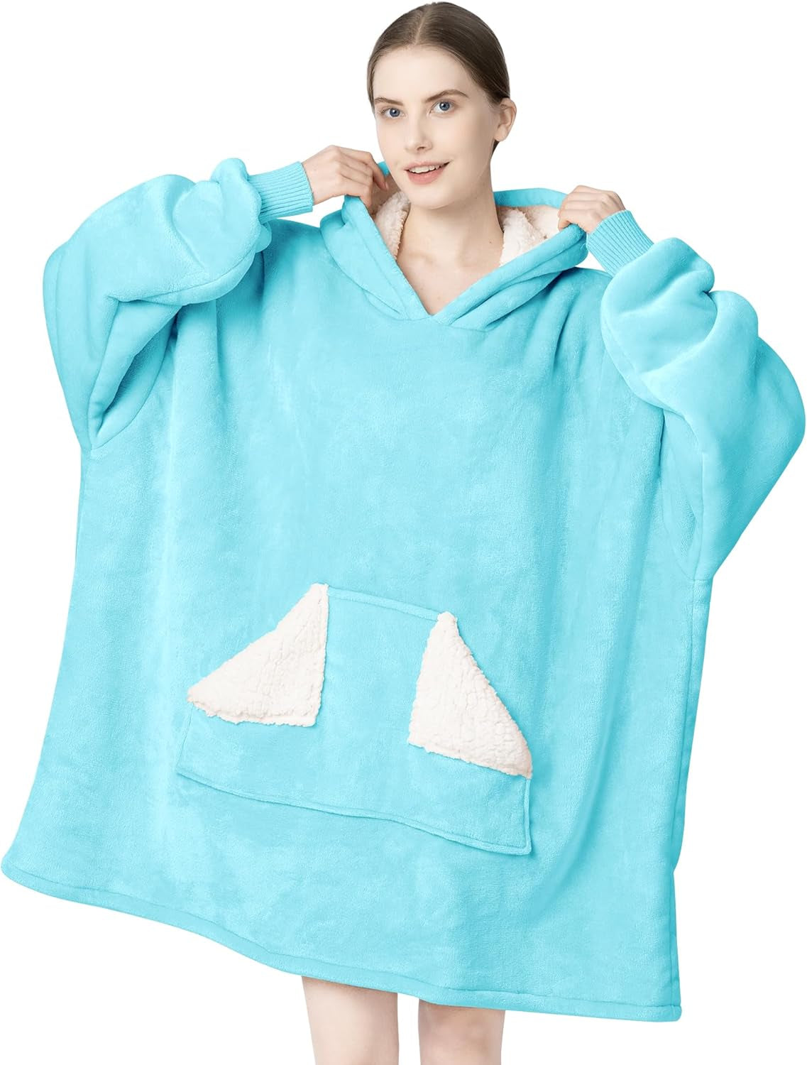 Touchat Wearable Blanket Hoodie for Adults – Oversized Sherpa Fleece Sweatshirt Blanket with Hood, Sleeves & Giant Front Pocket, Ultra-Warm Cozy Grey Gift for Women