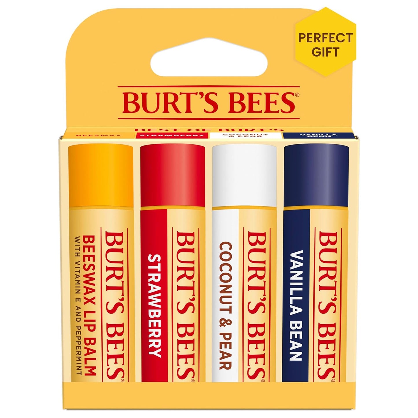 Burt’s Bees Lip Balm 4-Pack – Pink Grapefruit, Mango, Coconut & Pear, Pomegranate Flavors, Natural Beeswax Lip Moisturizer, Tint-Free, 0.15 oz Tubes