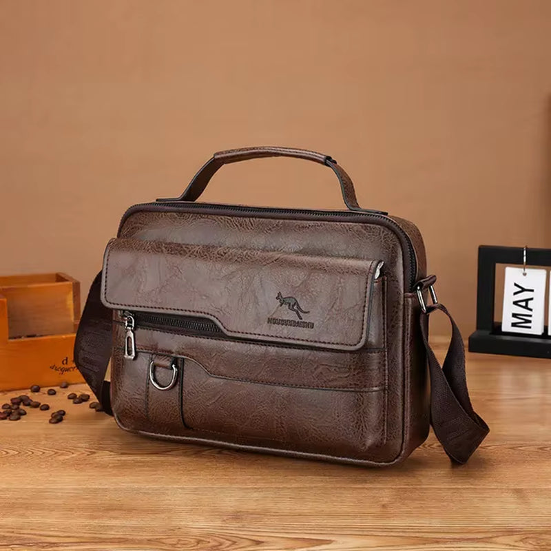 Luxury Kangaroo Brand Men's Leather Messenger Bag: Casual Crossbody and Business Shoulder Bag