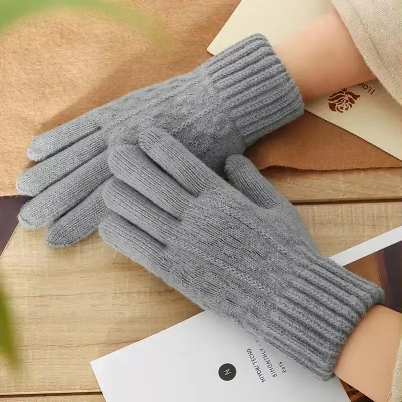 Warm Full Finger Winter Gloves: Men and Women Touchscreen Fleece, Thickened Wool Knitted for Cycling and Driving