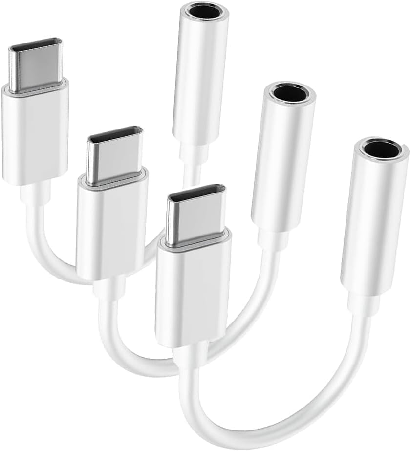 Htrenc USB-C to 3.5mm Headphone Jack Adapter, Type-C Aux Audio Dongle Cable for iPhone 17/16/16 Pro/15/15 Pro/Pro Max/Plus, iPad, Samsung Galaxy S23/S22/S21, MacBook (2-Pack)