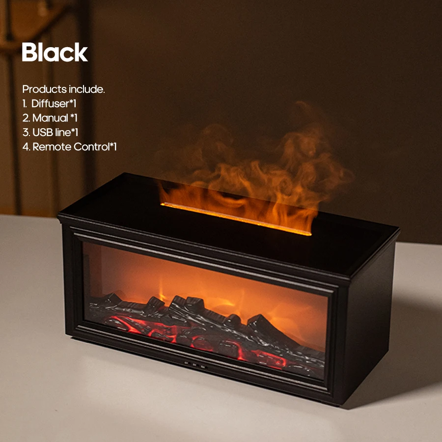 Kinscoter Mini Fireplace Aroma Diffuser – Colorful Flame, 280ml Waterless Humidifier with Auto-Off, Timer & Remote Control