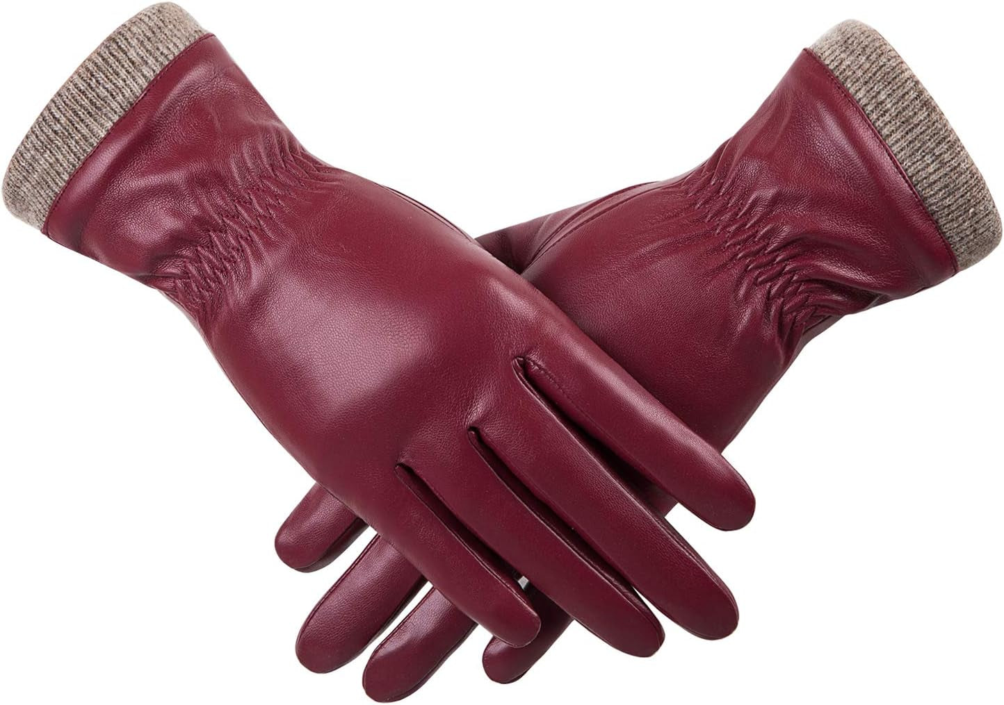 REDESS Women’s Winter Leather Gloves – Wool Fleece Lined, Touchscreen Compatible, Thick Thermal Warm Gloves for Snow, Driving & Cold Weather